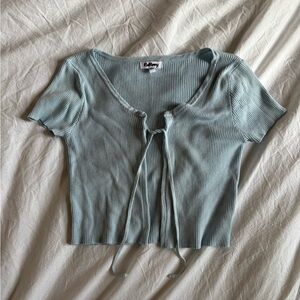 Verge Girl Ribbed Tie-Front Crop Top in Soft Blue